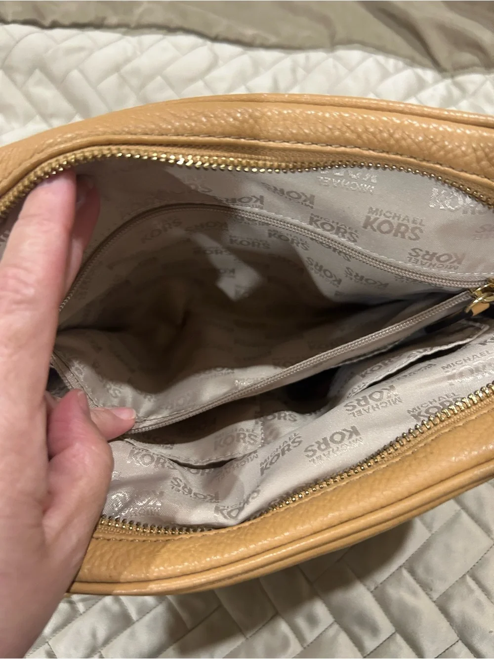 Michael Kors Tan Pebbled Leather Satchel with Gold Hardware